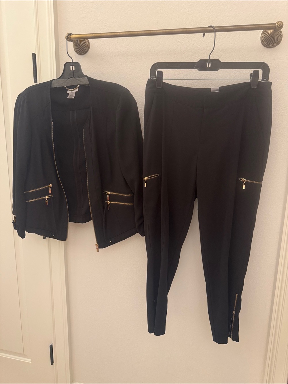 Cache Black Women's Zip-Accent Skinny Pants & Jacket Set